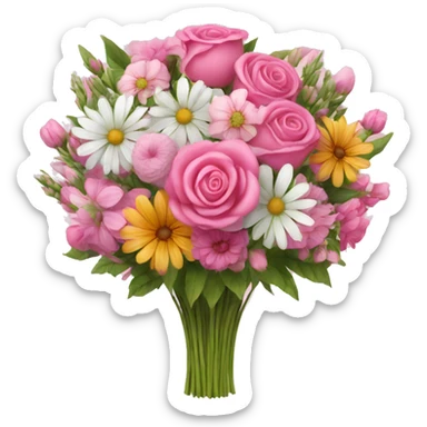 Huge pink flower bouquet with different flowers and pink and white sticker