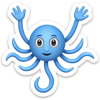 blue whirlwind emoji with googly eyes and blue stick arms and legs, simple emoji look sticker