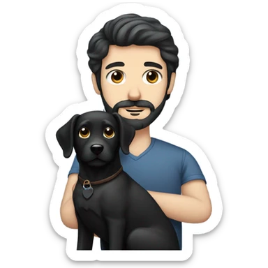 Dark hair blue eye man beard and mustache holding black Labrador  sticker