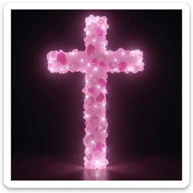 realistic gothic cross, pink with crystals and a glowing aura, photorealistic style, no background sticker