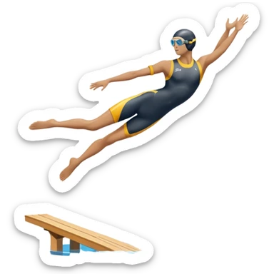 An icon showing a diver captured mid-air in a graceful pose above a pool, with a diving board behind and water below. Splash trails and motion lines emphasize precision and elegance. Transparent background highlights the beauty and focus of competitive diving. sticker