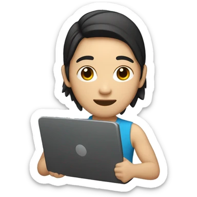 
An Asian, dark-haired college student who likes exercising and holding a laptop. sticker