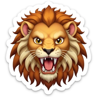 Manticore face, mythical creature with human-like face, lion features, sharp teeth, and fierce expression sticker