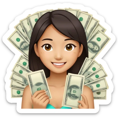 happy hk girl with lots of money and artistic sticker