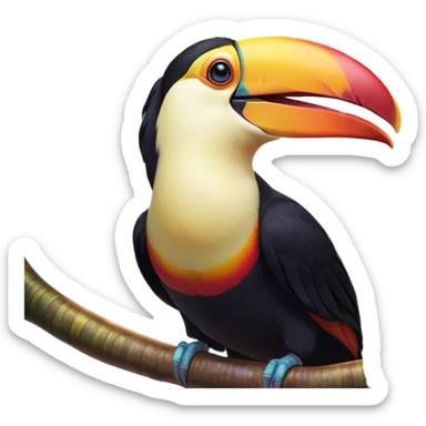 Cinematic Cute Yawning Toucan Portrait Emoji, Head tilted slightly with a dramatic, wide-open yawn, showcasing a colorful, expressive beak and sleepy, half-closed eyes with a relaxed demeanor, Simplified yet irresistibly adorable features, highly detailed, glowing with a soft, cozy tropical glow, high shine, relaxed yet expressive, stylized with a dash of whimsical charm, soft glowing outline, capturing the essence of a drowsy yet affectionate toucan that appears ready to stretch out for a nap! sticker