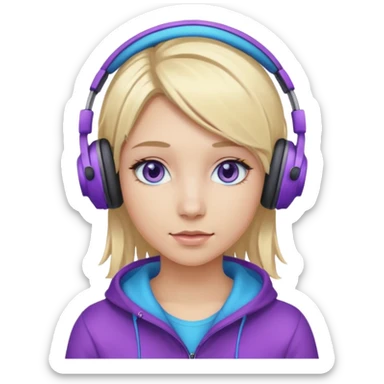 girl blond hair with purple highlights in hair blue eyes and wearing headphones sticker