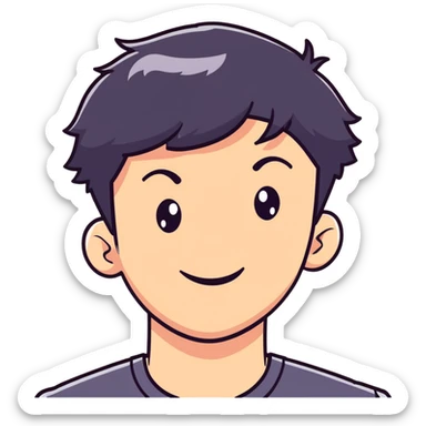 Short black haired male winking with a big smile, young man with short black hair winking one eye and smiling happily sticker