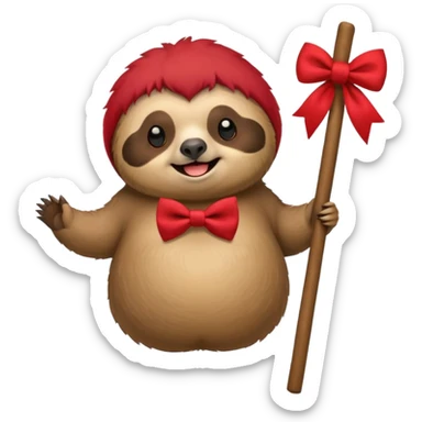 cute fat Sloth on stick, red bow tie sticker