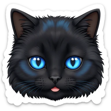 fluffy black cat face with bright blue eyes sticker
