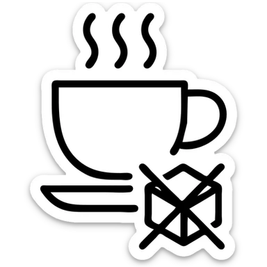 outlined emoji of a coffee cup with a sugar-free symbol, such as a crossed-out sugar cube or a 'sugar free' label sticker