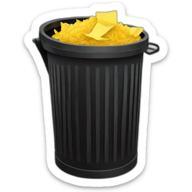 black mesh metal dustbin filled with yellow crumbled papers sticker