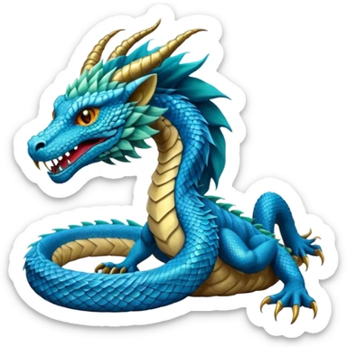 Mušḫuššu, mythic hybrid: blue or turquoise dragon-snake body, lion mane, lion forelegs, eagle talons, horned dragon head, lizard tail, ancient and regal sticker