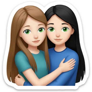 una ragazza dall‘ età di 19 anni con capelli castani chiaro lunghi e lisci ,  occhi celesti,  e una ragazza di 17 anni capelli neri occhi verdi che si abbracciano   sticker