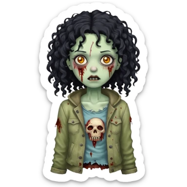 garota zumbi com cabelo cacheado preto sticker