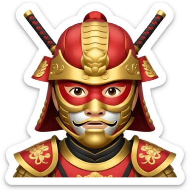 Samurai with red and gold armor and they have a detailed mask covering their mouth sticker