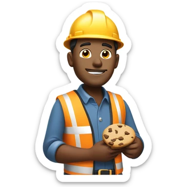 Dodgy builder holding a chocolate chip cookie sticker