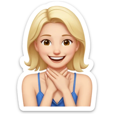 a woman with her hands crossed in front of her neck laughing sticker
