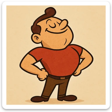 cartoon character with a puffed chest, hands on hips, looking proud sticker