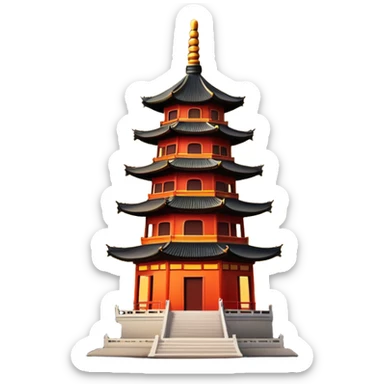 Leifeng Pagoda in the Sunset, West Lake Hangzhou, simplified emoji style, traditional Chinese pagoda with sunset glow, cartoon style sticker