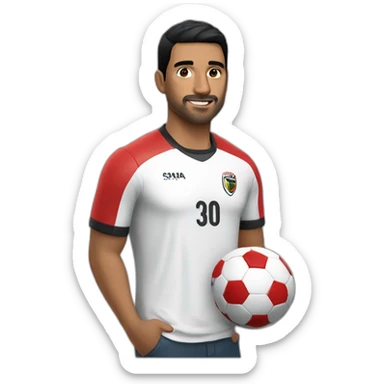 A man with 30 years old with a moderna black hair dressing a football tshirt of são paulo football club  sticker