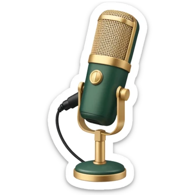 dark green radio microphone with beige inserts, only these two colors, retro design sticker