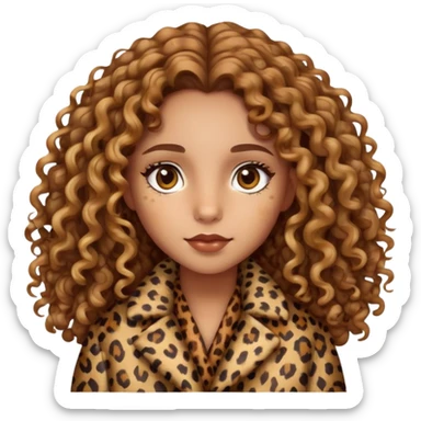 Light brown girl with long curly hair and hazel eyes in leopard print coat  sticker