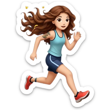 cute woman long wavy brown hair tattoos running from fireflies sticker