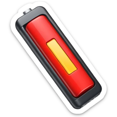iPhone style emoji of a battery almost empty with a red bar indicating low energy, clean, minimal, glossy look sticker