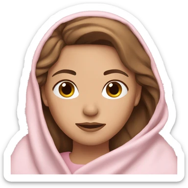 woman with brown hair and fair skin wrapped in light pink blanket sticker