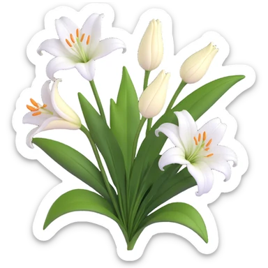 Elegant white lily flower with detailed petals and green foliage sticker