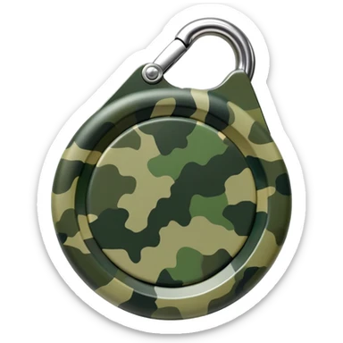 Minimal JBL Clip 4 with proper circular form, carabiner clip, green camouflage, and JBL branding visible, iOS emoji style sticker