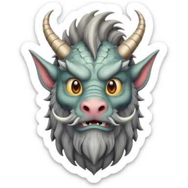 an ancient, very old dragon with a long beard, wrinkles, and ancient-looking horns and scales, emoji style sticker