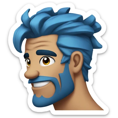 Scar on face blue hair updo muscle man smiling sticker