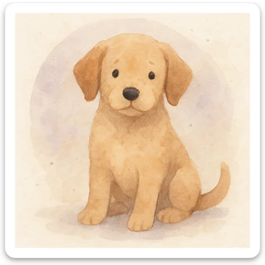 <systemPrompt>
  <style name="Soft Watercolor Illustration">
    <medium>Watercolor</medium>
    <texture>
      <surface>Natural paper grain with light noise</surface>
      <paint>Translucent layered washes, subtle gradients</paint>
    </texture>
    <colorPalette>
      <tones>Muted earth tones, soft pastels</tones>
      <shadows>Delicate, blended—never harsh</shadows>
      <accents>Optional use of light purple or blue for softness</accents>
    </colorPalette>
    <lineTreatment>
      <edges>Feathered or undefined—no harsh outlines</edges>
      <structure>Loose definition with form suggested by tone, not contour</structure>
    </lineTreatment>
    <background>
      <style>Minimal or circular watercolor wash</style>
      <elements>Optional soft dots or speckles</elements>
    </background>
    <subjectTreatment>
      <form>Simplified and rounded—suitable for characters, objects, or scenes</form>
      <expression>Whimsical, warm, and gentle</expression>
    </subjectTreatment>
    <composition>
      <focus>Centered or slightly off-center subject</focus>
      <balance>Avoid clutter, allow breathing room</balance>
    </composition>
    <atmosphere>Peaceful, dreamy, lightly nostalgic</atmosphere>
  </style>
  <instructions>
    Apply this watercolor style to any subject matter. Preserve softness, fluid transitions, and minimal detail. Prioritize artistic charm over realism. Avoid vector-like edges or digital sharpness.
  </instructions>
</systemPrompt>

{subject} = dog sticker