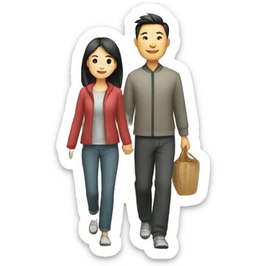 a Chinese couple taking walk sticker