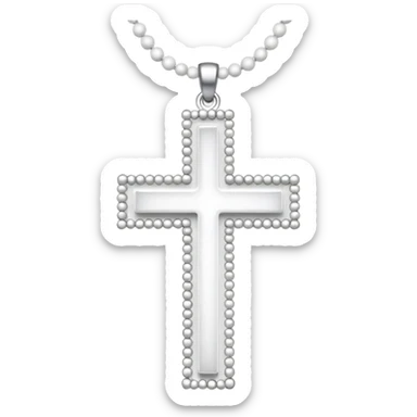 Elegant emoji icon of a white cross made of white beads, glossy surface, and white bead chain subtle shadows, pure white palette sticker