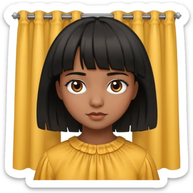 Girl that has a short black hime cut with curtain bangs, then dark brown eyes, and has a bit brown skin sticker