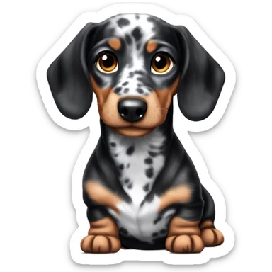 Black merle mini dachshund with one blue eye one brown sticker