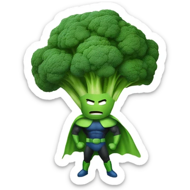Broccoli man in superhero suit sticker