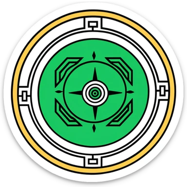 Maya sun symbol hieroglyph with precise geometric shapes, flat design, strictly white and deep green only, sharp angular lines, no curves sticker