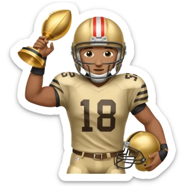 football player trophy gold old helmet player giving stiff arm knee up sticker