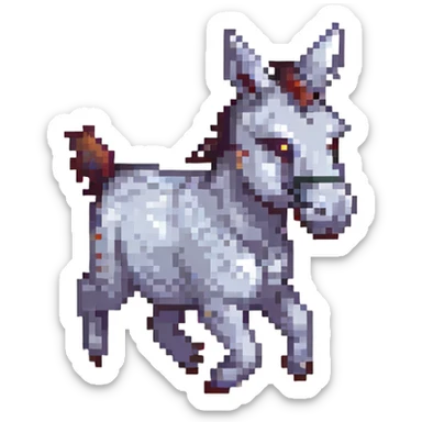 a running donkey, pixel art style sticker