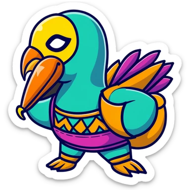 Louisiana themed luchador mask with pelican and New Orleans jazz elements sticker