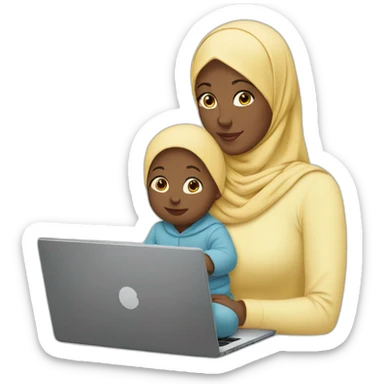 white-hijabi-woman-with-a-baby-boy-in-front-of-a-laptop sticker