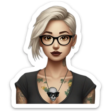 tattoo black heart on face girl in glasses sticker