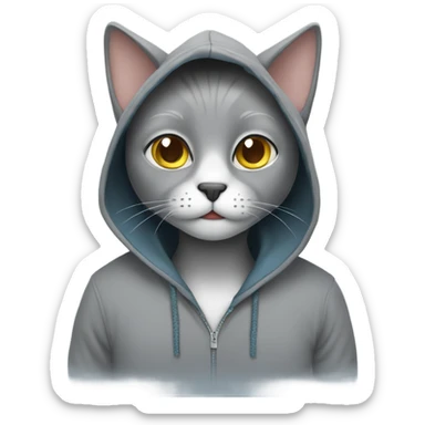 Grey cat wearing a hoodie sticker