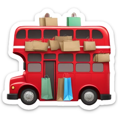 red double decker bus holding shopping bags sticker