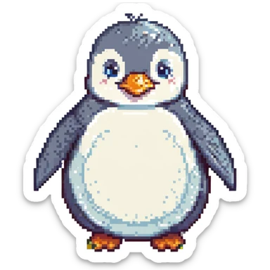 a cute penguin, pixel art style, chubby and smiling sticker