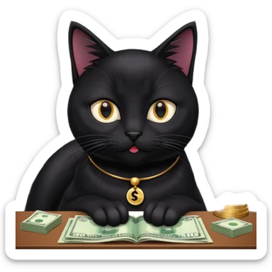 stock investing black and smart cat, with stock charts and money sticker
