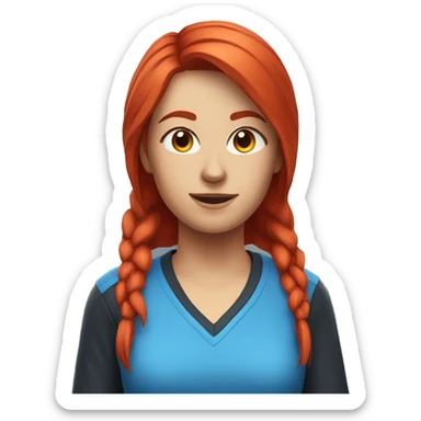 a female esports coach with red hair and blue shirt.  sticker